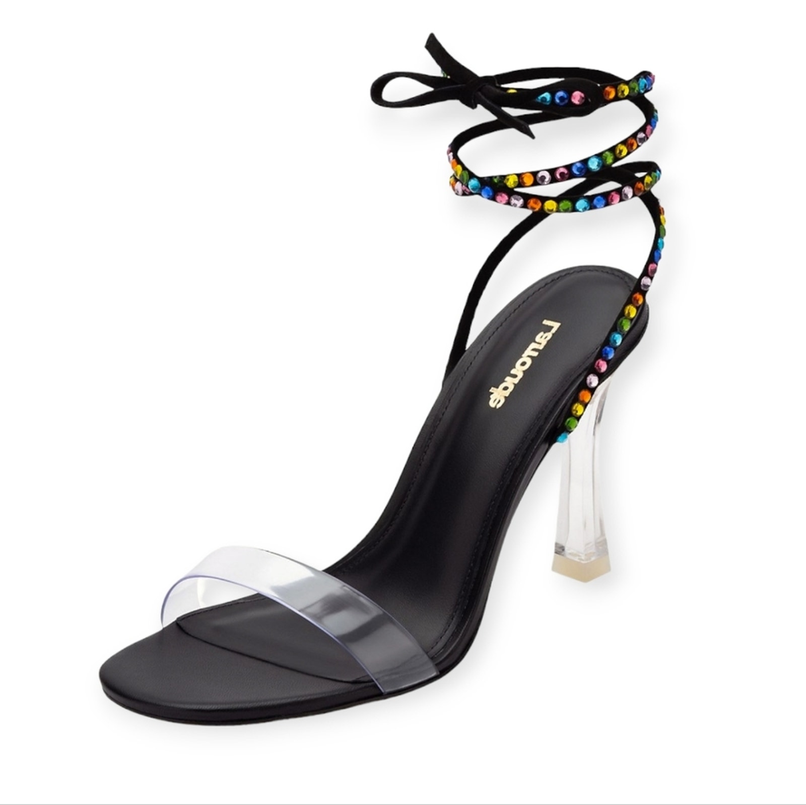 Larroude Disco Gloria Sandals 7 Rainbow Embellished Wrap Heels Party Glam Nwot
